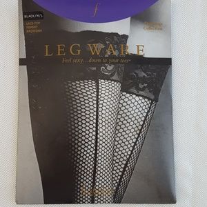 Black Lace Top Fishnet Stockings,  M/L, NWT
